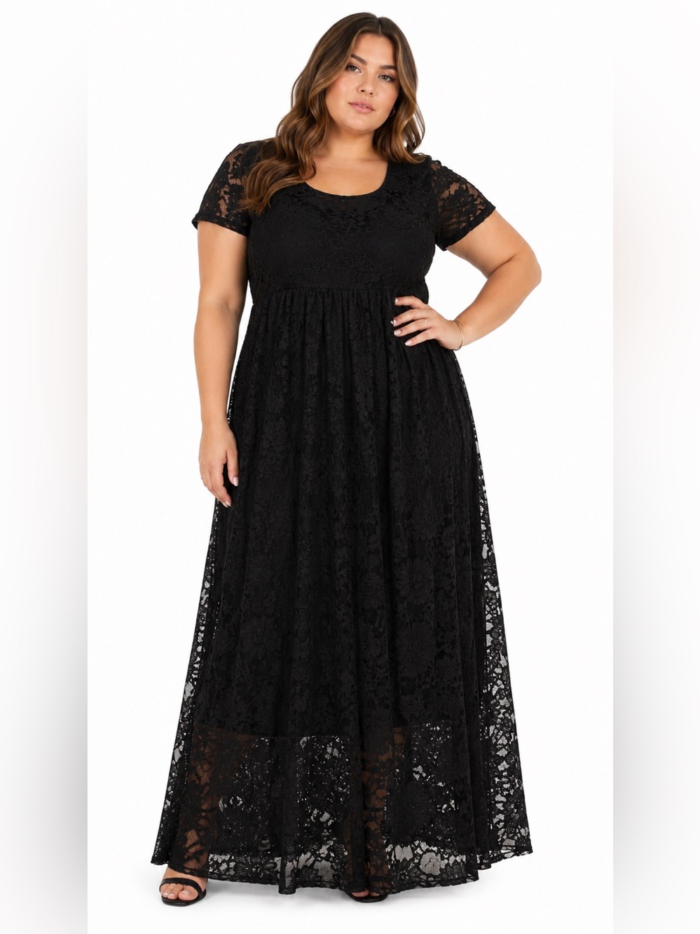 Y2K USA-Made Floral Lace Maxi Dress (Black) Size XL/1X